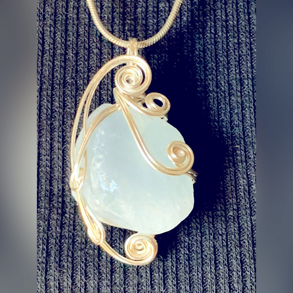 Blue raw Aragonite pendant